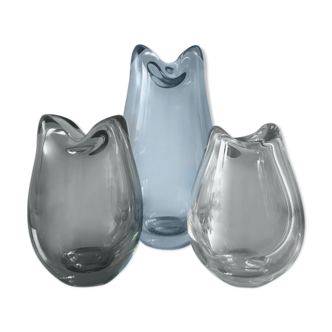 Set of 3 Holmegaard Vases by & Per Lutken 1954