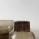 Shooters, translucent brown smoked and green shot glasses, ribbed foot