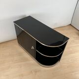 Art Deco Black Lacquered Lowboard with Chrome Fittings, France, 1930s
