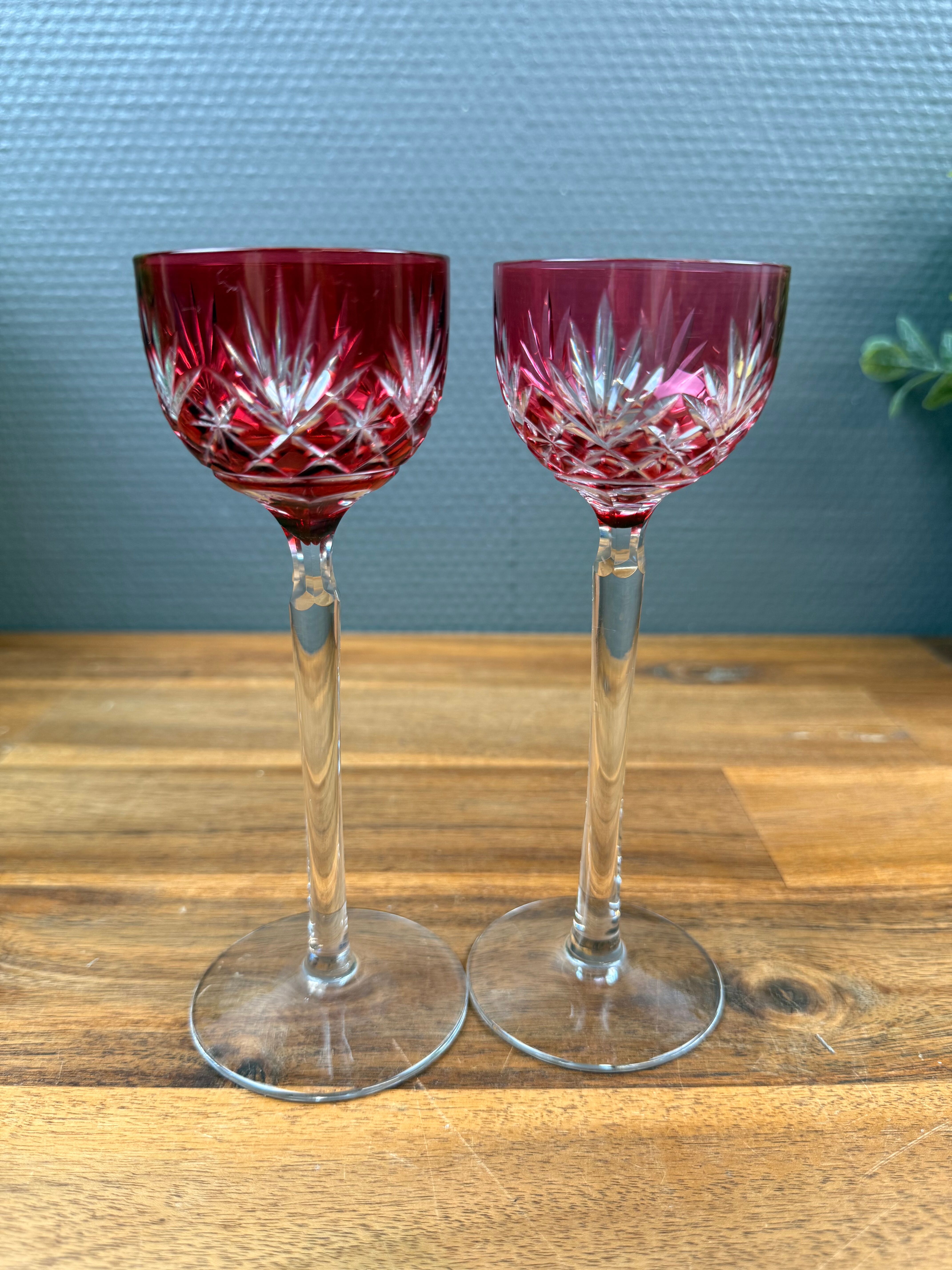 Set of 8 Coloured Cut Crystal Liqueur Glasses