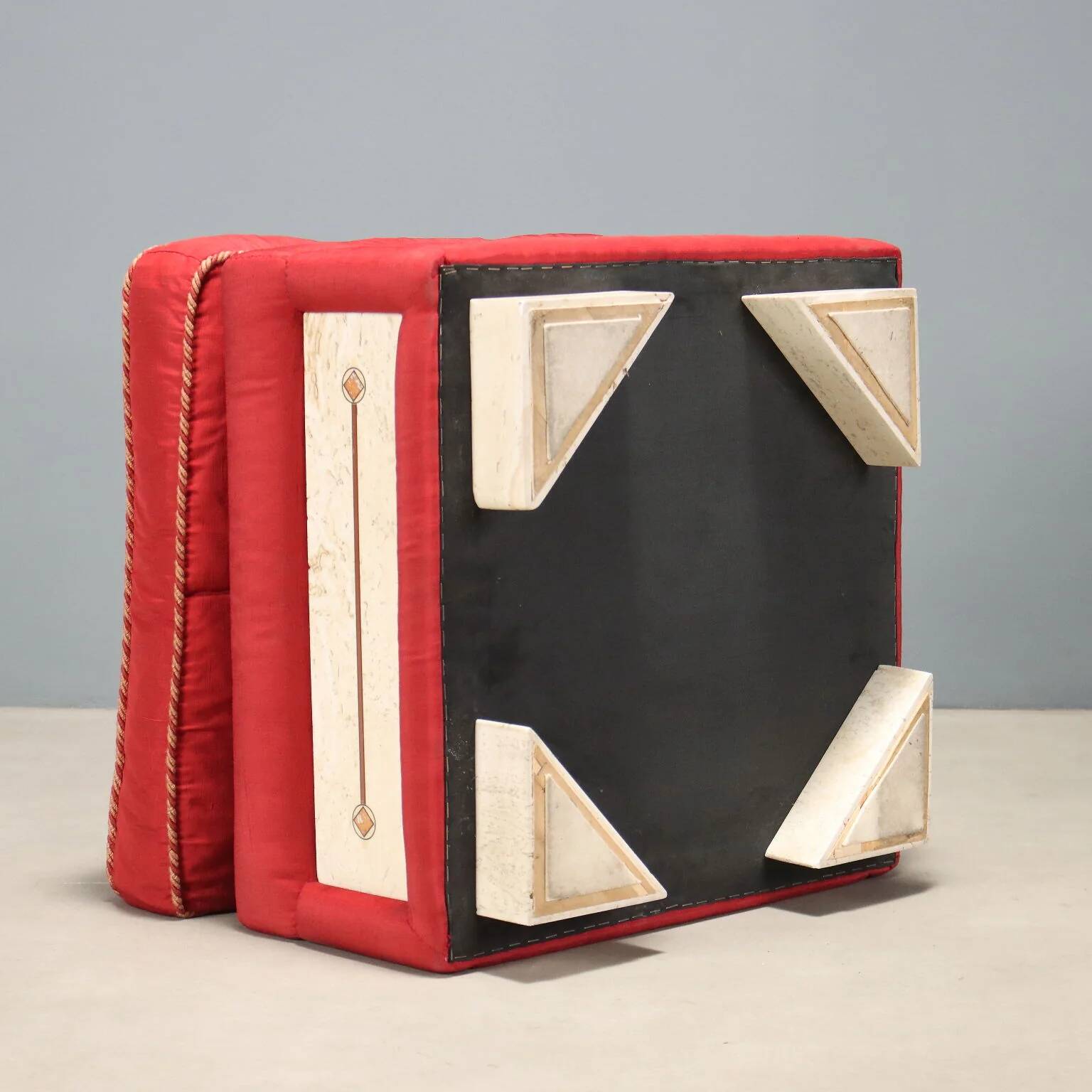 Vintage pouf in fabric and faux marble, Italy, 1950s-1960s.