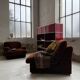 Pair 70s brown velvet armchairs