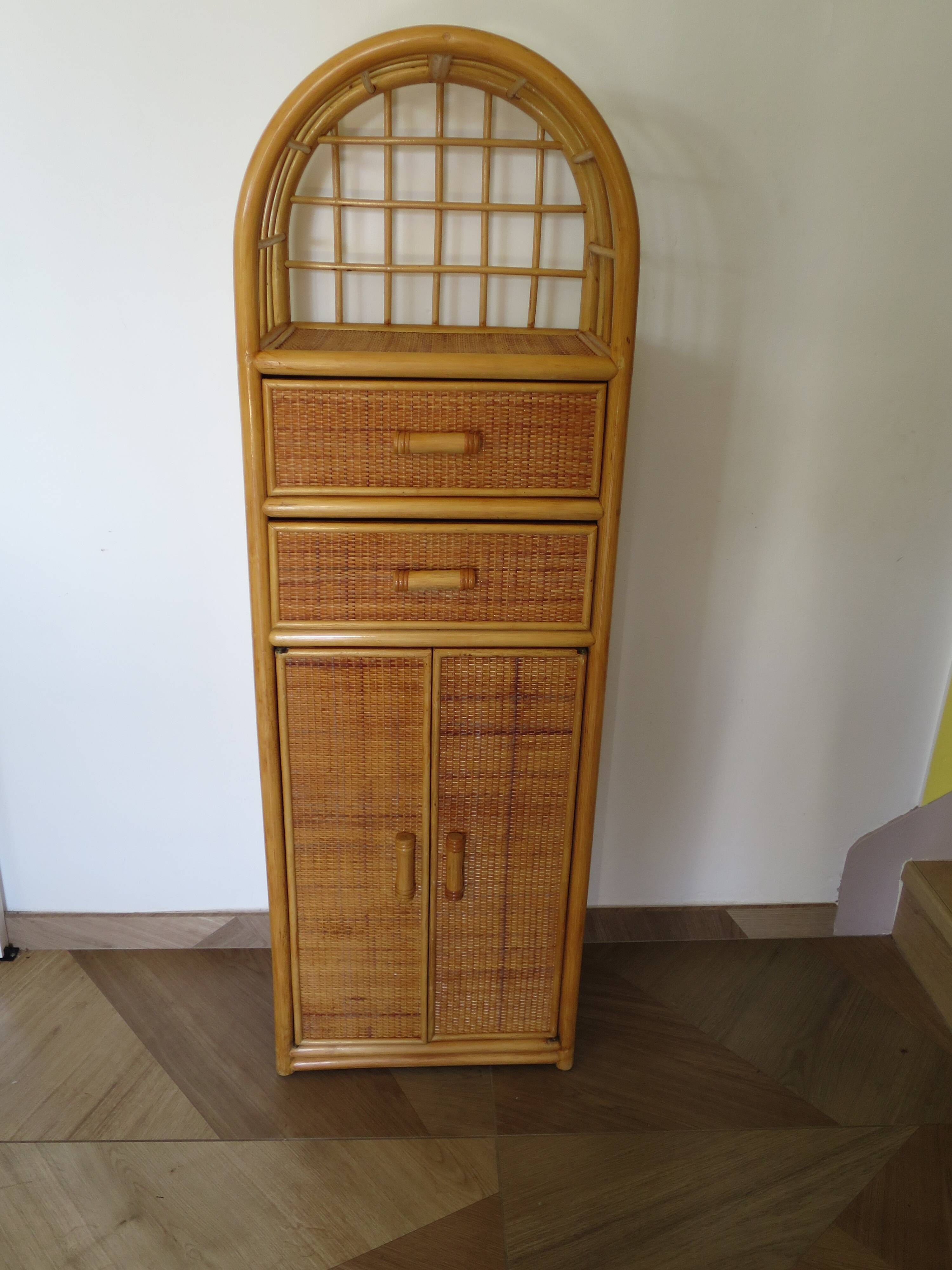 Vintage Library - 2 drawers - Woven rattan cupboard - 1980s - natural