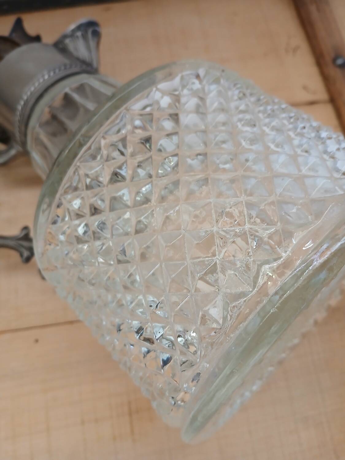 Antique pewter and glass carafe