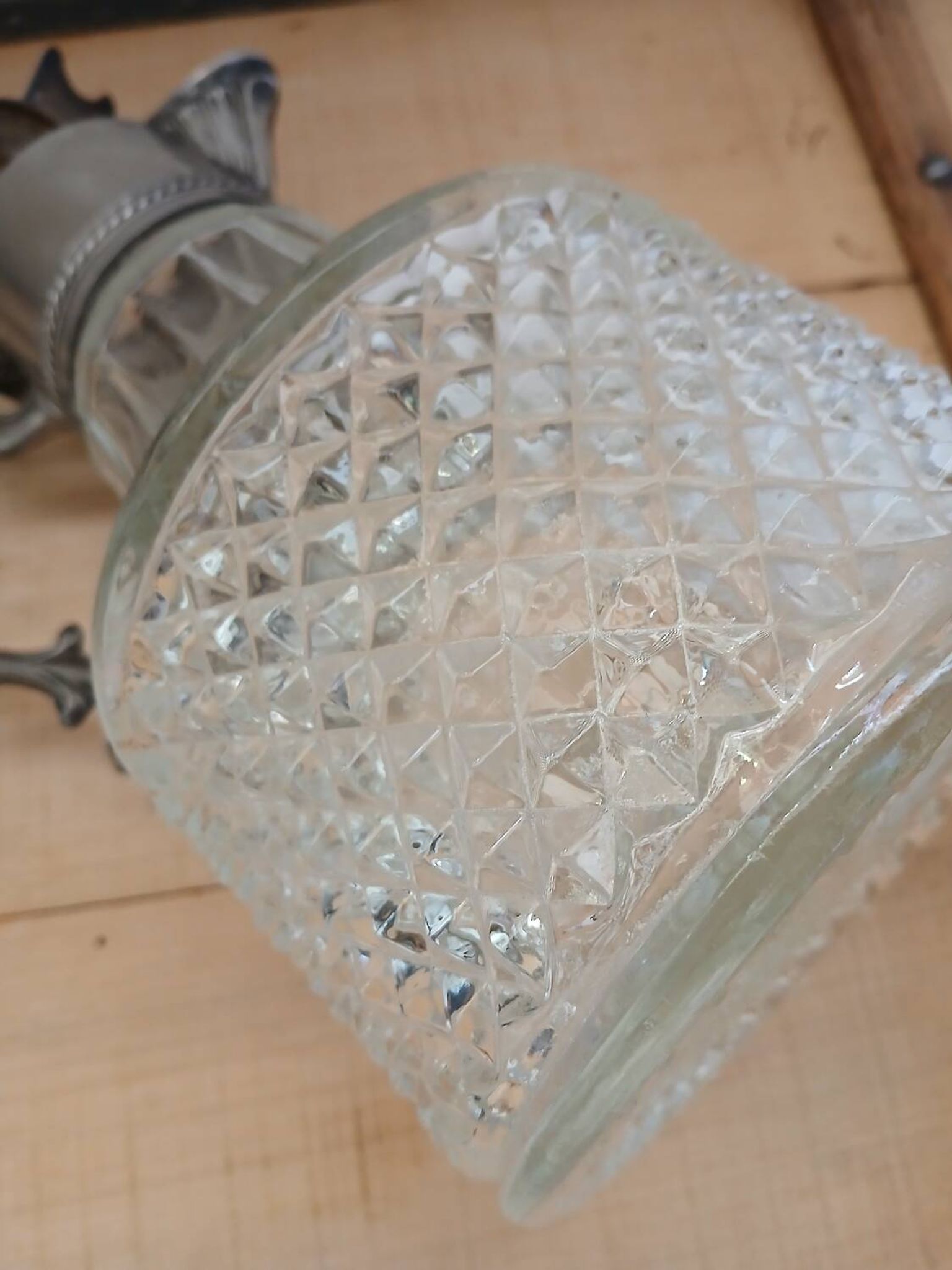 Antique pewter and glass carafe