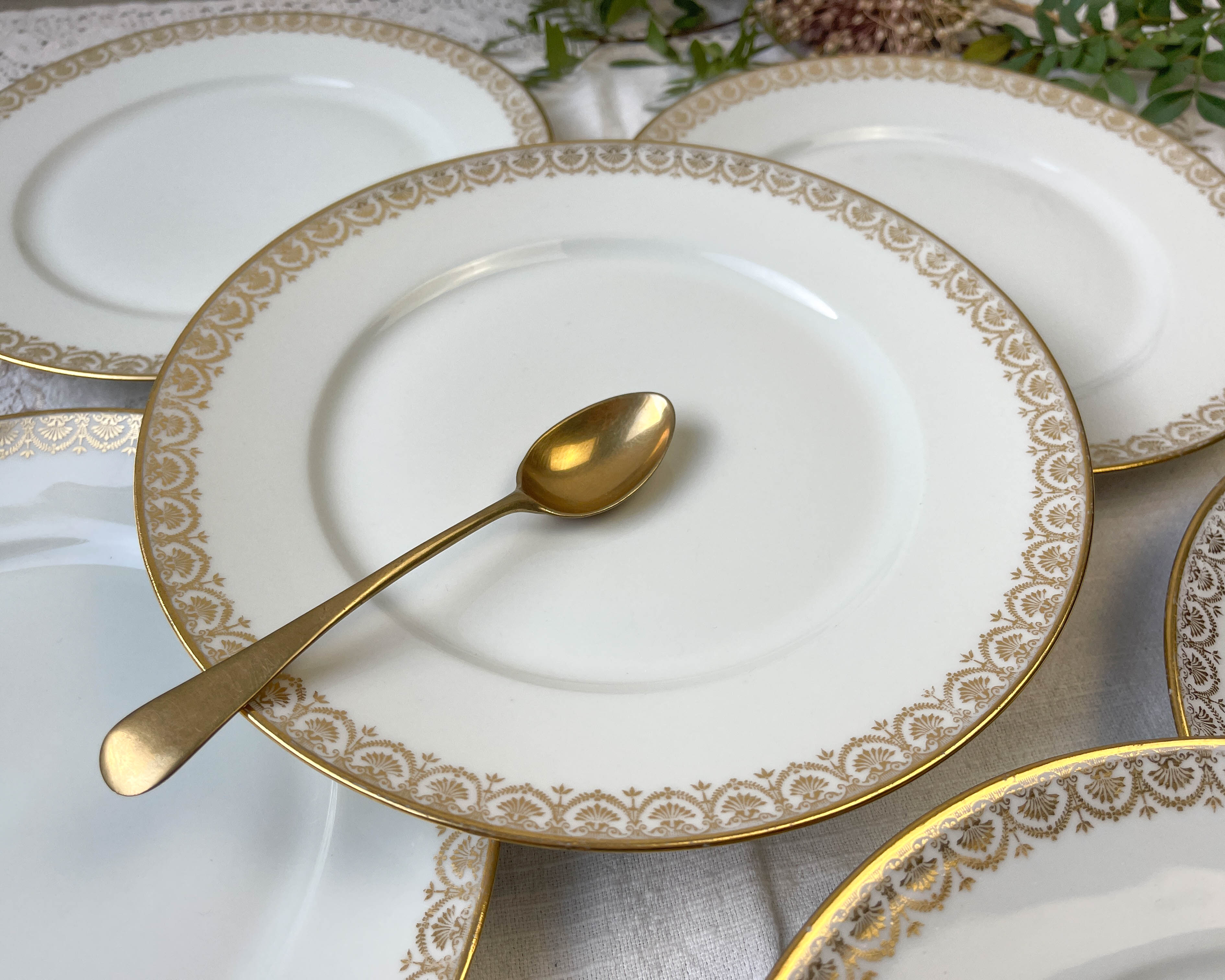 8 porcelain plates limoges w. guerin & cie blanche dorée