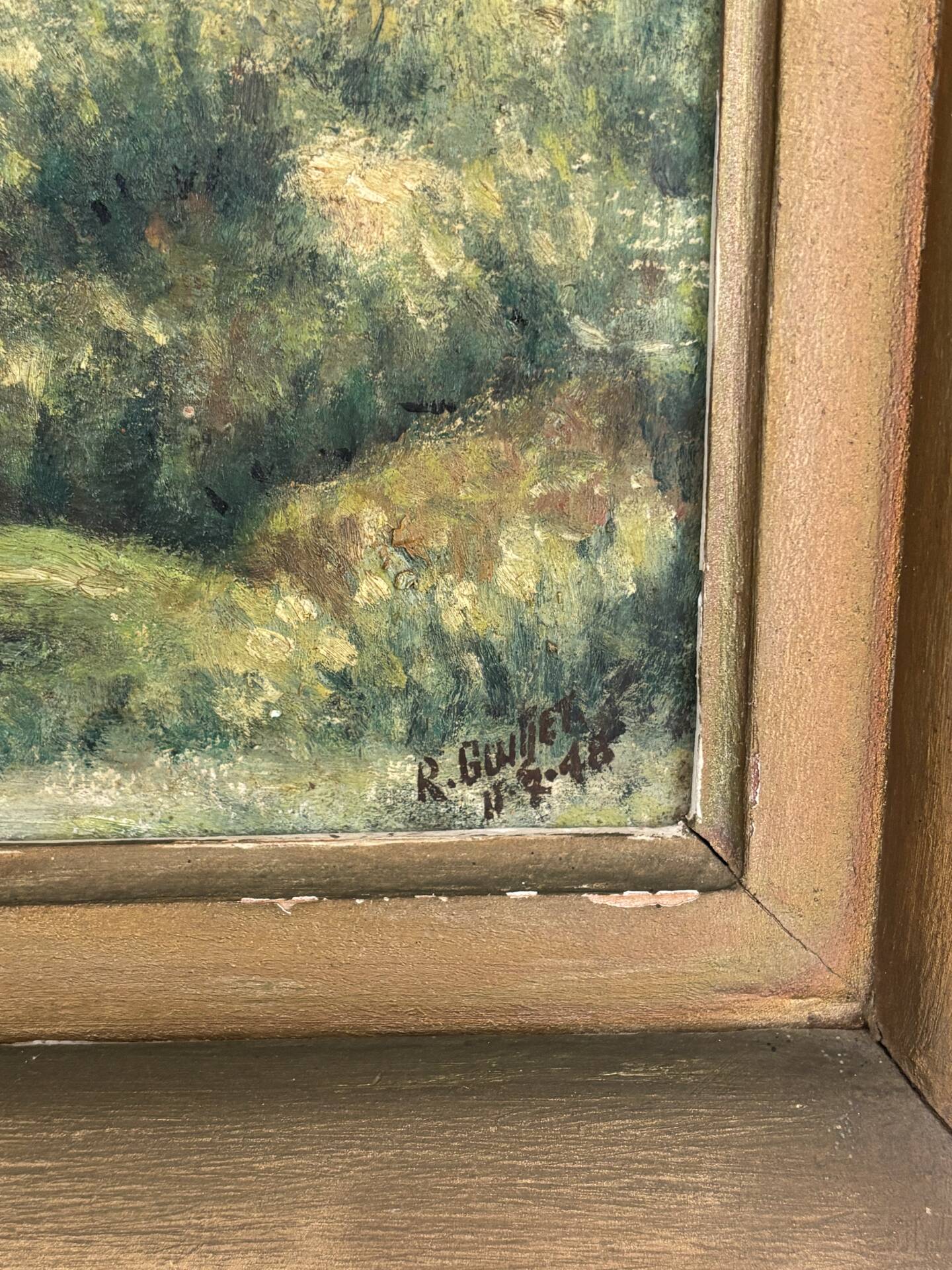 Peinture ancienne encadrée - signée R Guillet - 1948