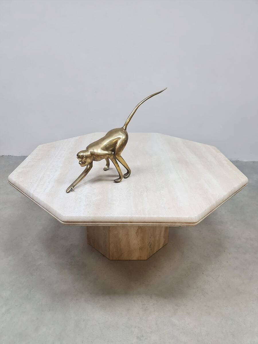 Table basse octogonale en travertin, années 1970
