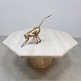 Table basse octogonale en travertin, années 1970