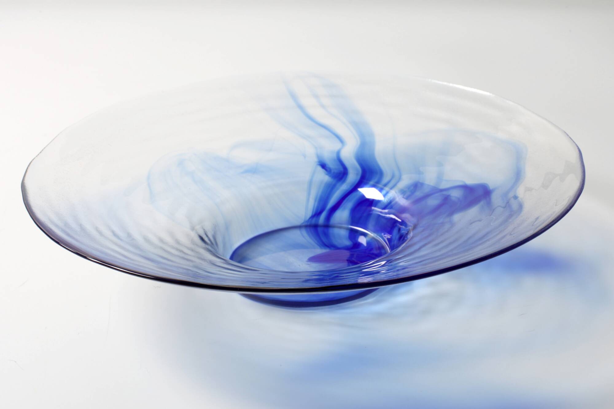 Vintage Blue Swirl Glass Fruit Bowl / Bormioli Rocco / Italy / 1990s