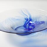 Vintage Blue Swirl Glass Fruit Bowl / Bormioli Rocco / Italy / 1990s