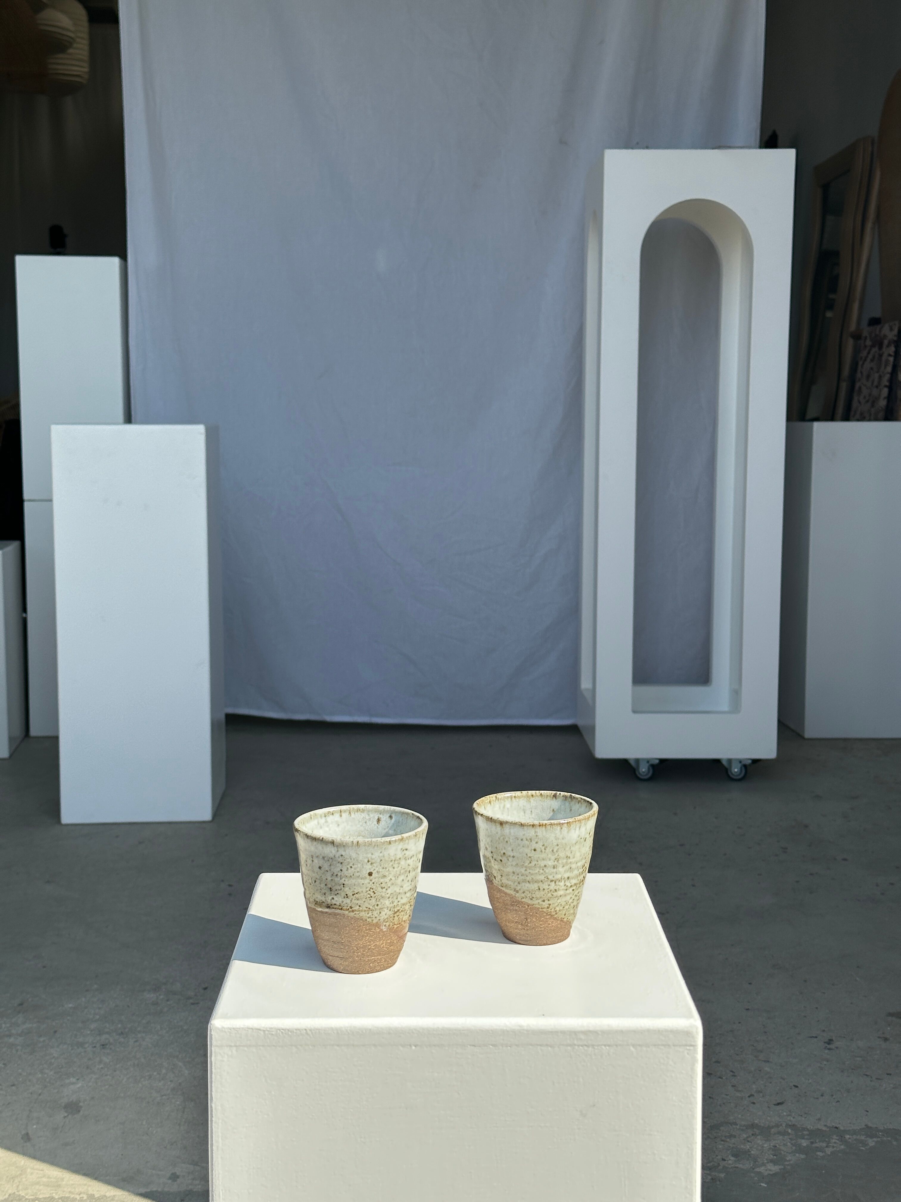 Set of 2 cups in Indonesian ceramic (brown & speckled glazed matte)