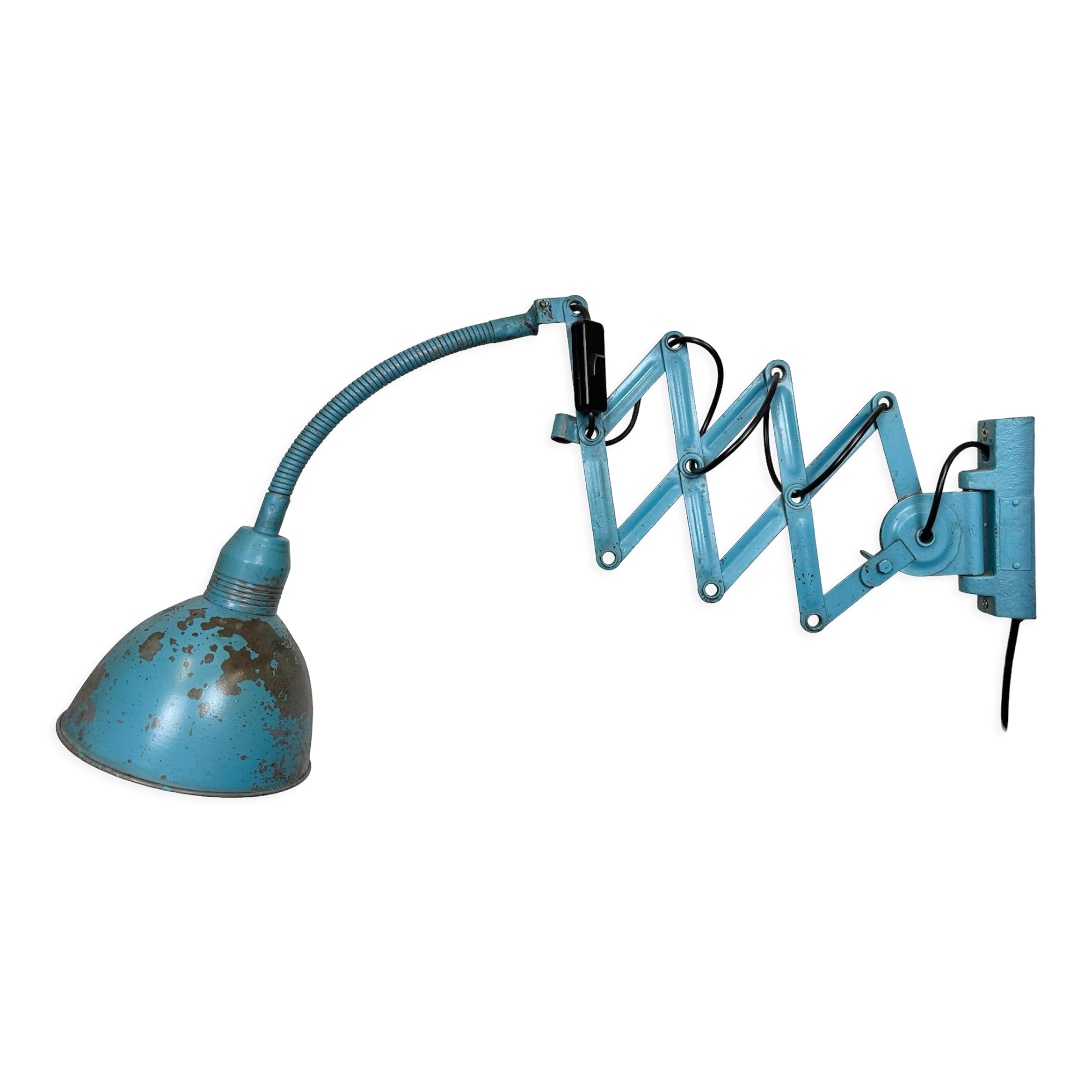 Blue Industrial Scissor Wall Lamp from Elektroinstala, 1960s