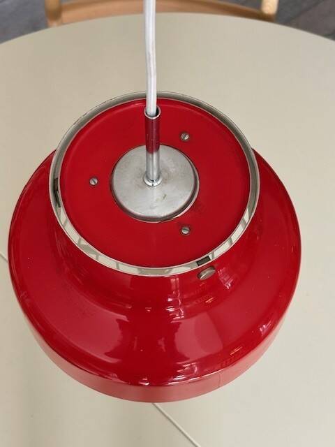 Red bumling pendant light - 70s suede