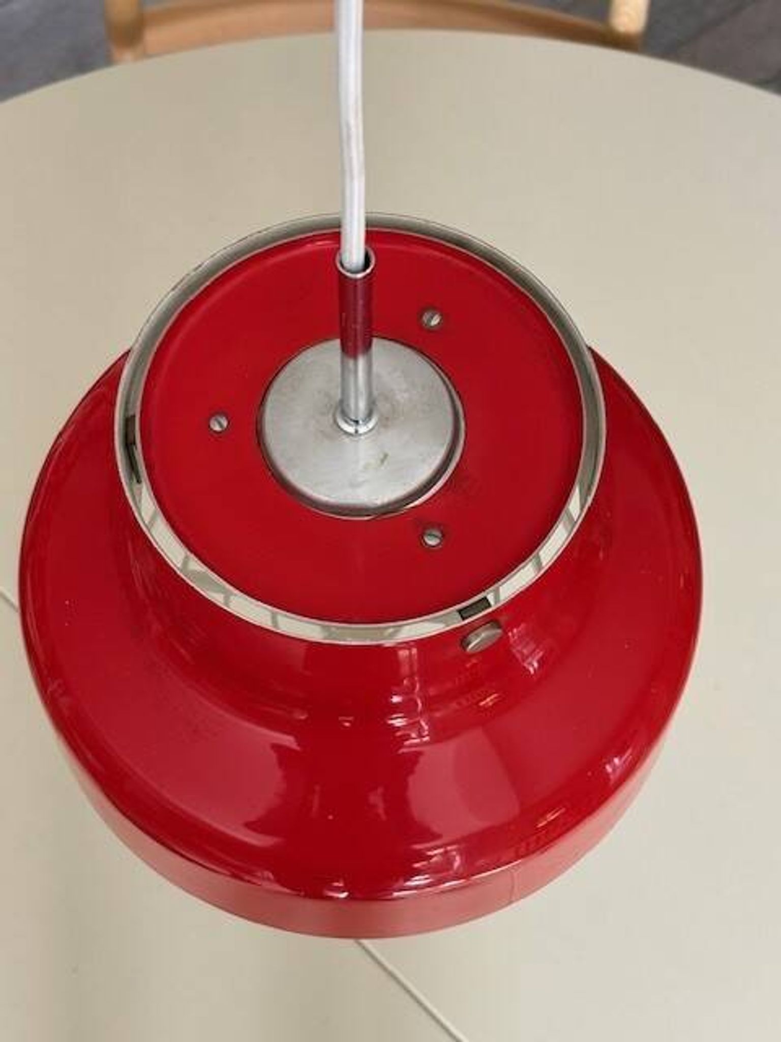 Red bumling pendant light - 70s suede
