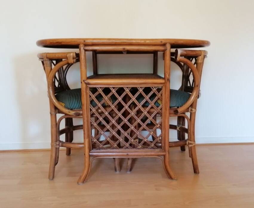 Salon de jardin en rotin console et deux fauteuils