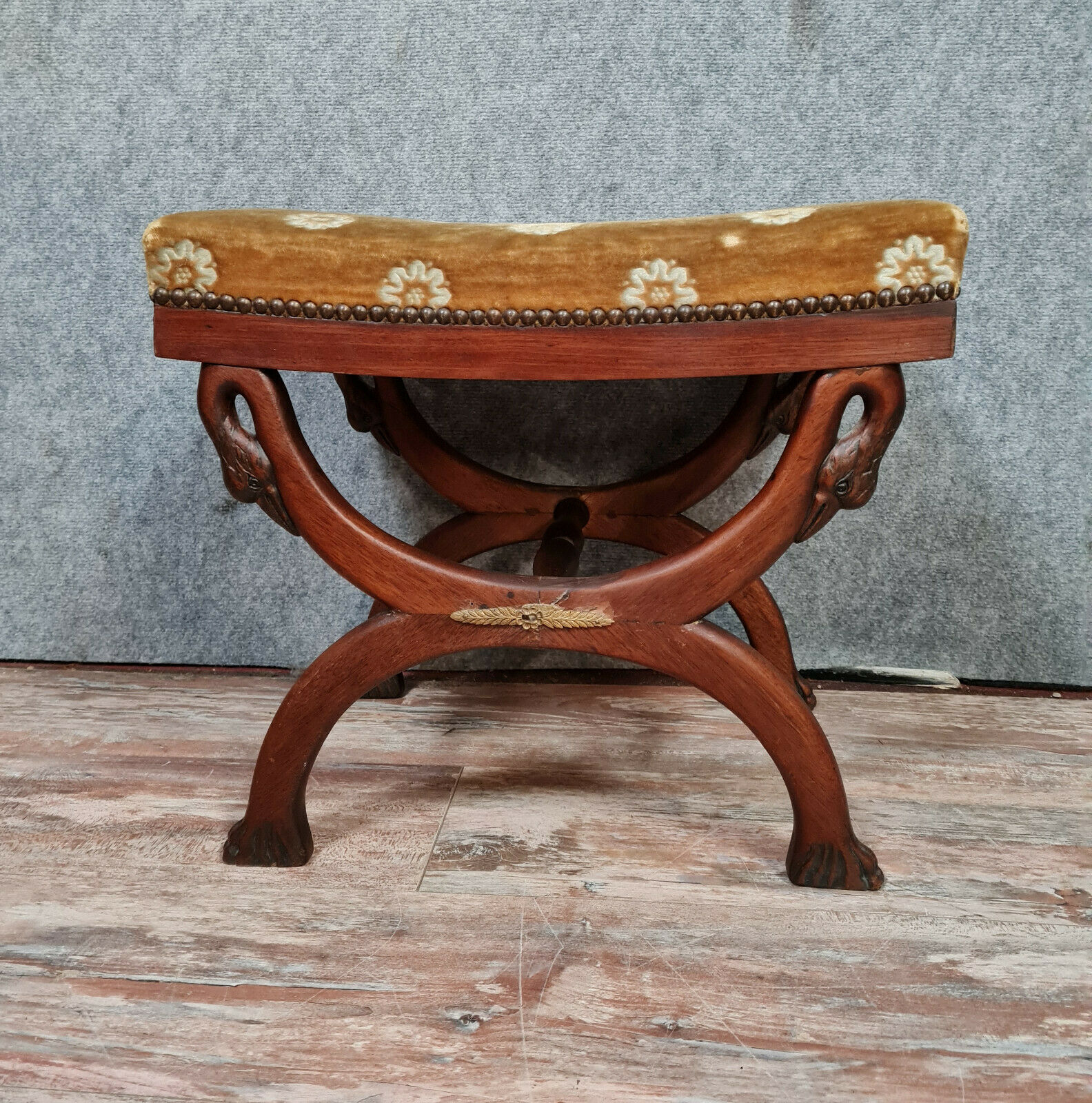 Empire curule stool with mahogany goosenecks