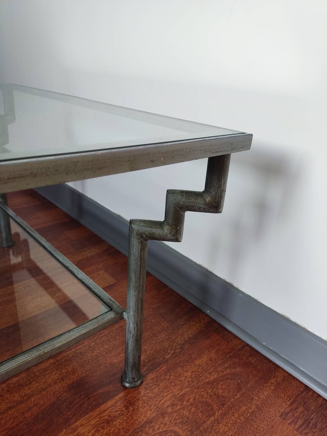 Glass and wrought iron coffee table