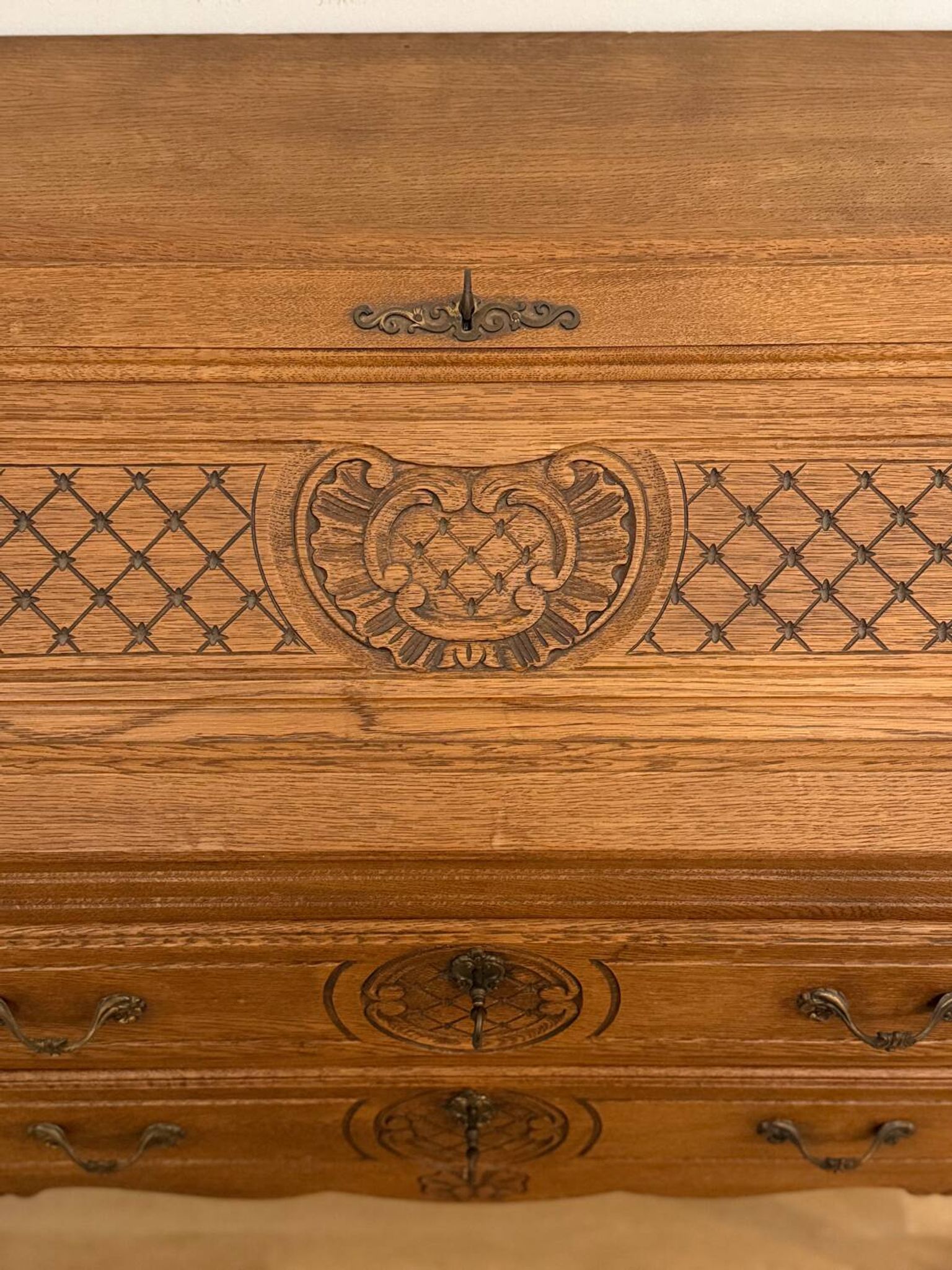 Carved oak secretary
