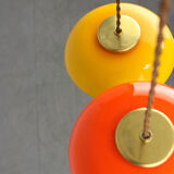 3 suspensions champignon en verre et laiton du milieu du siècle