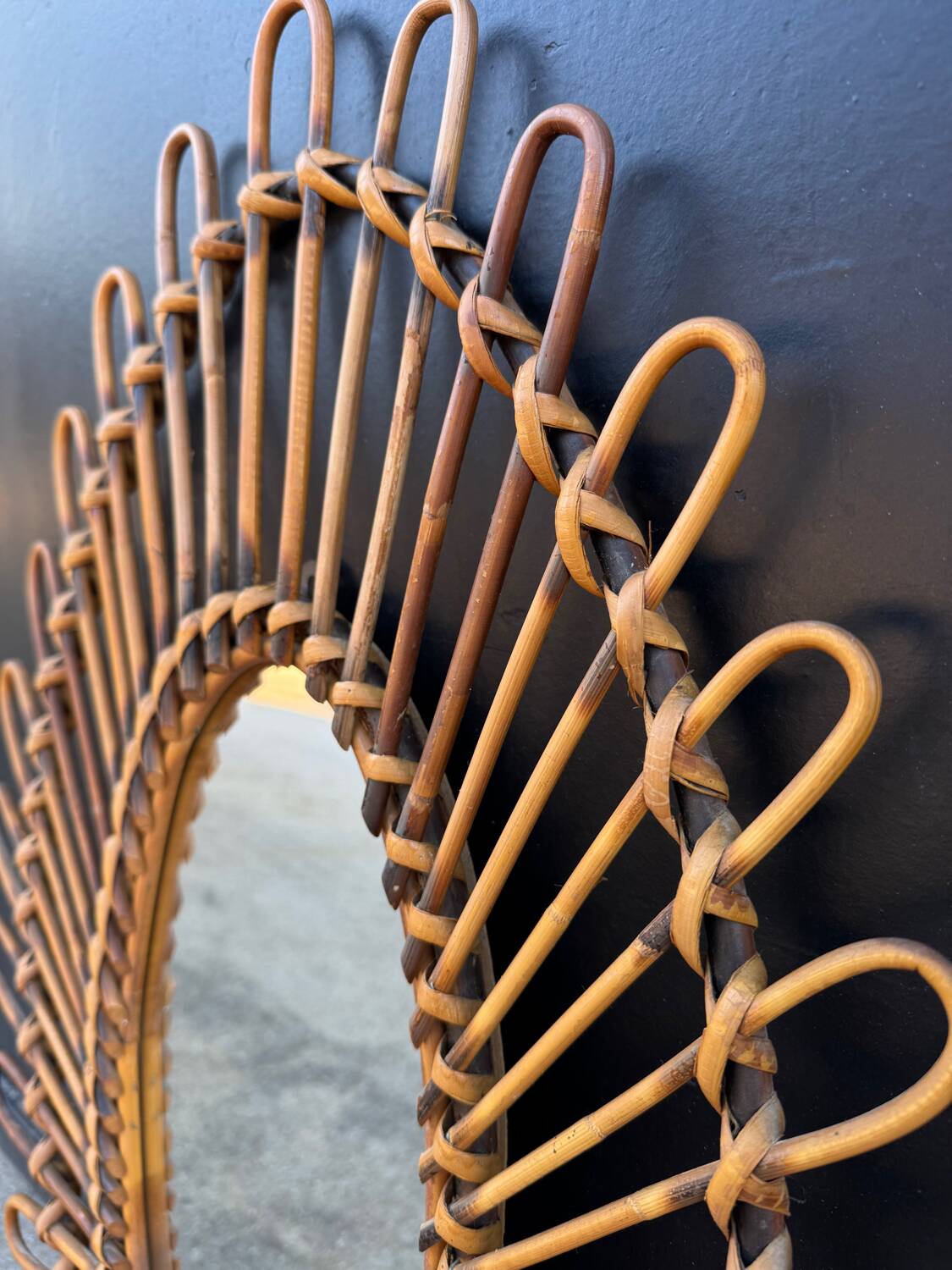 Almond rattan mirror from the 1960s