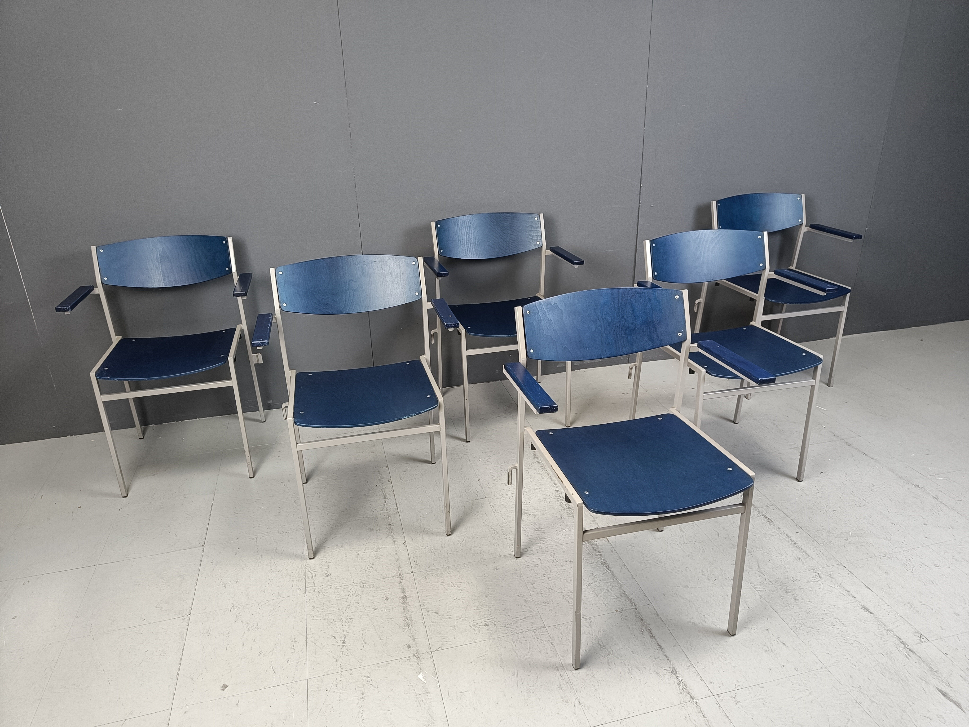 Minimalist metal and plywood stackable armchairs by Gijs Van Der Sluis