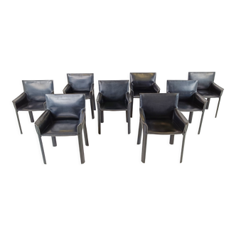 Black leather dining chairs by De Couro Brazil, 1980s - set of 8