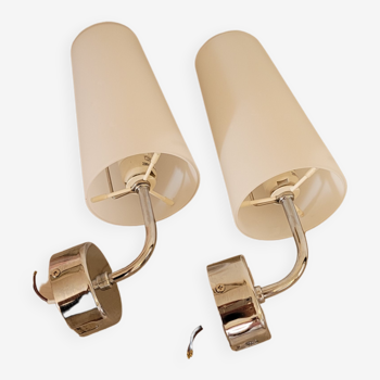 Pair of opaque glass wall lamps