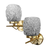 Pair of glass and brass wall lamps