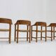 Set vintage dining table and dining chairs pine wood papercord