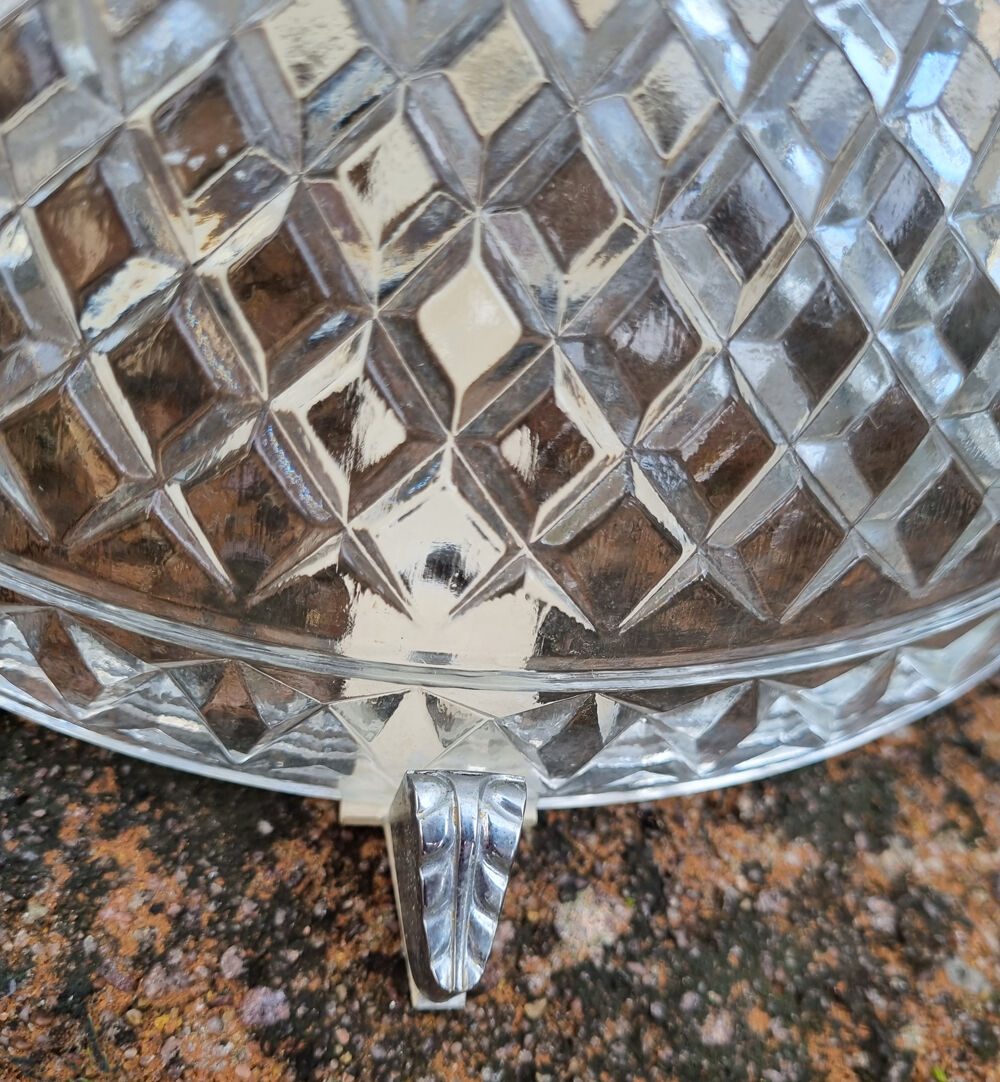 Pair of chrome metal and diamond-tipped glass ceiling lights, 1940s
