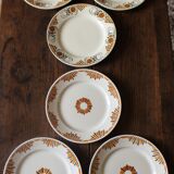 Set of 6 flat plates mismatched orange green Badonviller Saint Amand