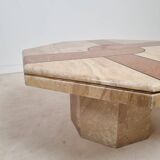 Travertine and marble coffee table