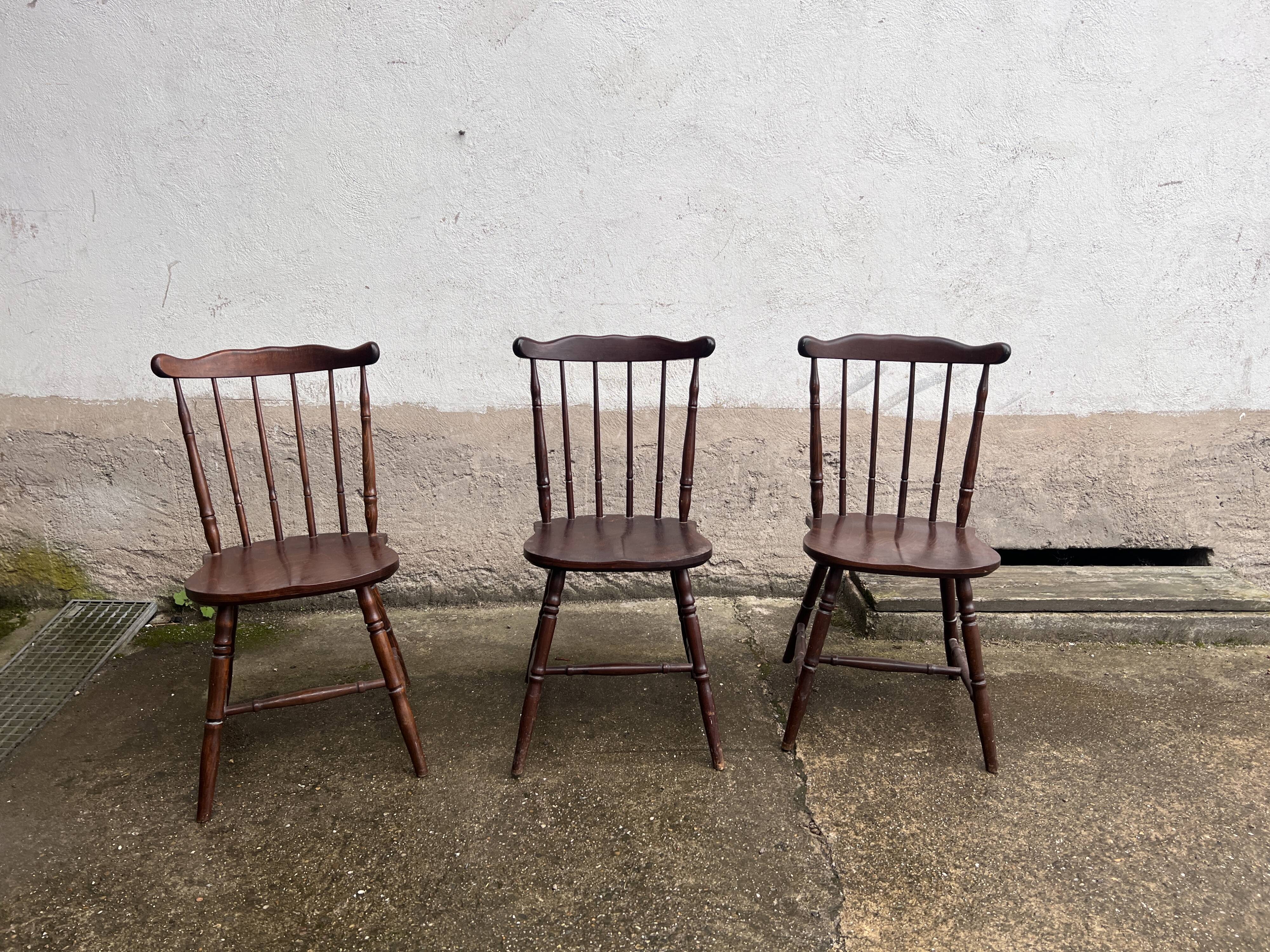 3 bistro chairs style "menuet" baumann 1970s in vintage antique wood beech legrand design