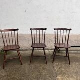 3 chaises bistrot style “menuet” Baumann années 1970 en hêtre bois ancien vintage legrand design