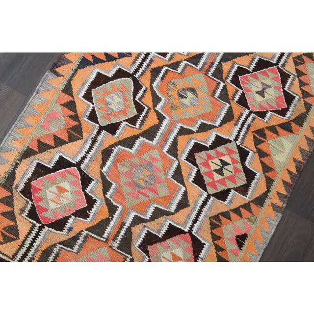 1970s Turkish Oushak Handmade Wool Cotton Orange Runner Rug 103x325