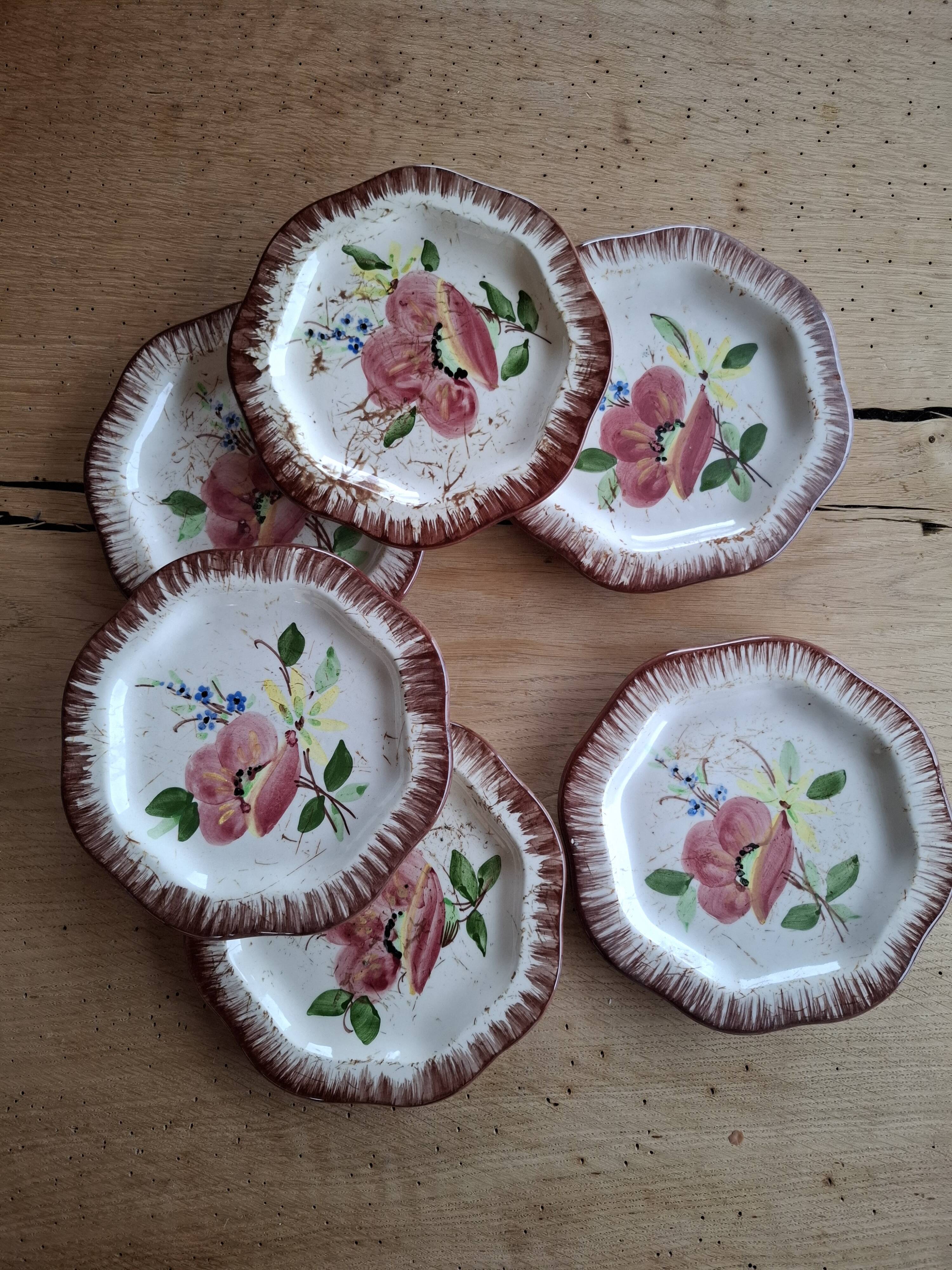 12 antique octagonal dessert plates