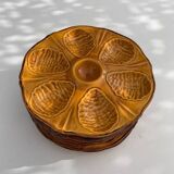 6 oyster plates, for 6 oysters, vintage glazed ceramic slip