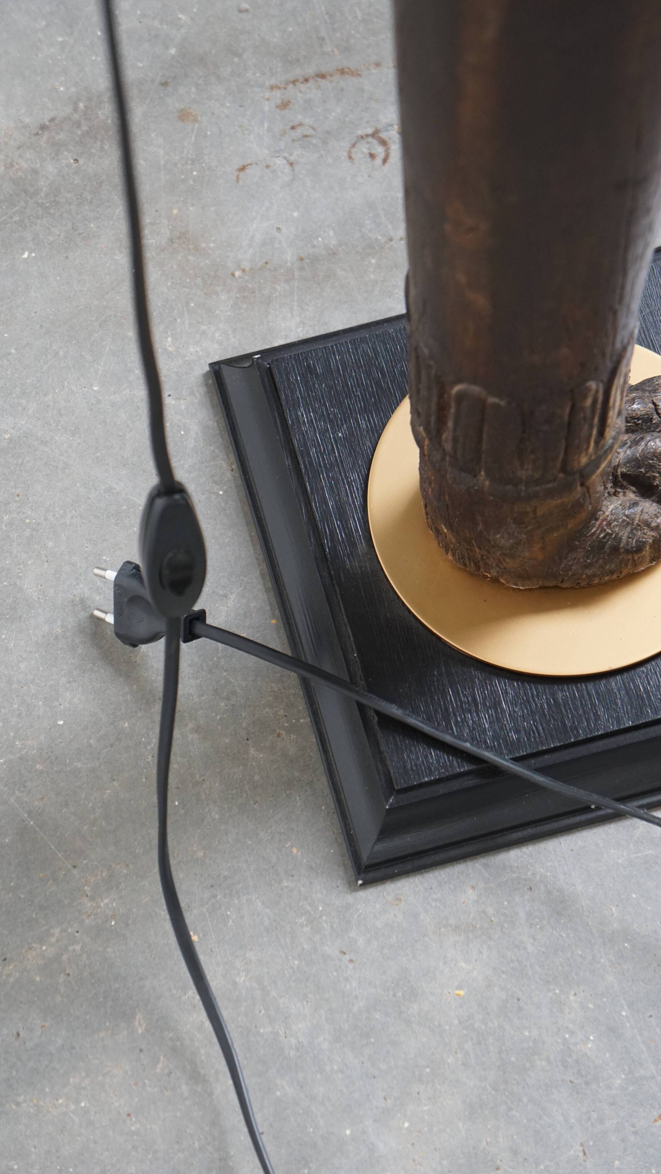 Hand-Carved Antique Wooden Floor Lamp with Lion Head