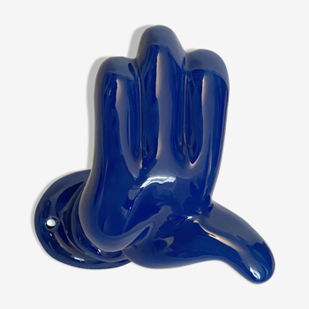 Mickey hand patère by J.C. Peire, in blue ceramic, from the 70s and 80s