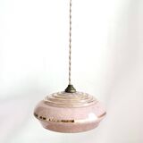Art Deco opaline glass pendant light Clichy rose gold trim