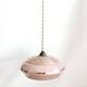 Suspension Art Deco opaline verre Clichy rose filet or