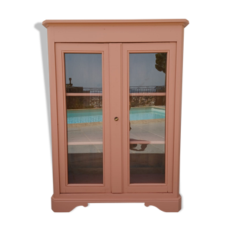 Vitrine ancienne, vaisselier, armoire vitrée, bois et terracotta, format parisien