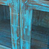 Armoire vitrée en bois ancien bleu