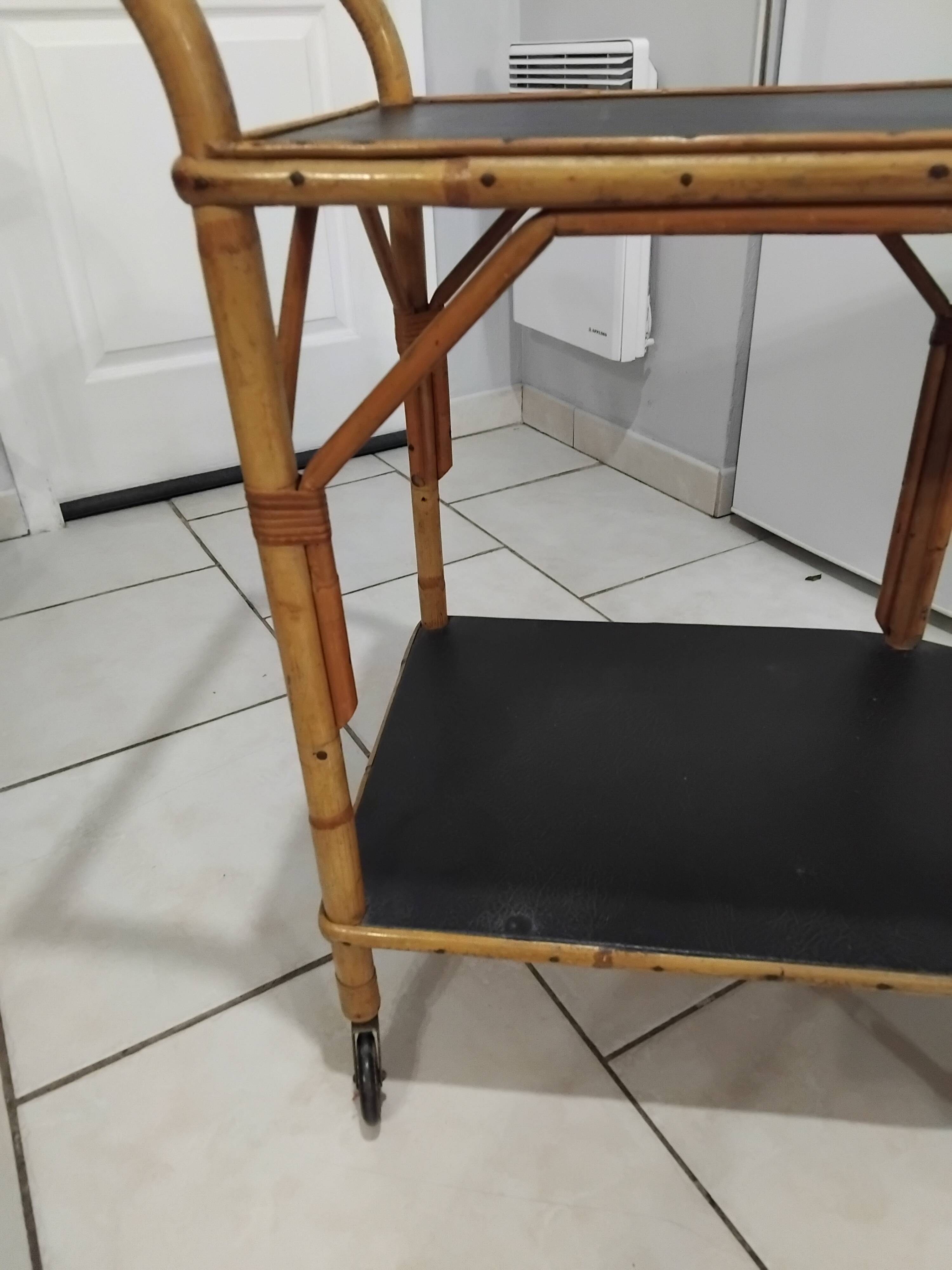 Vintage rattan serving trolley