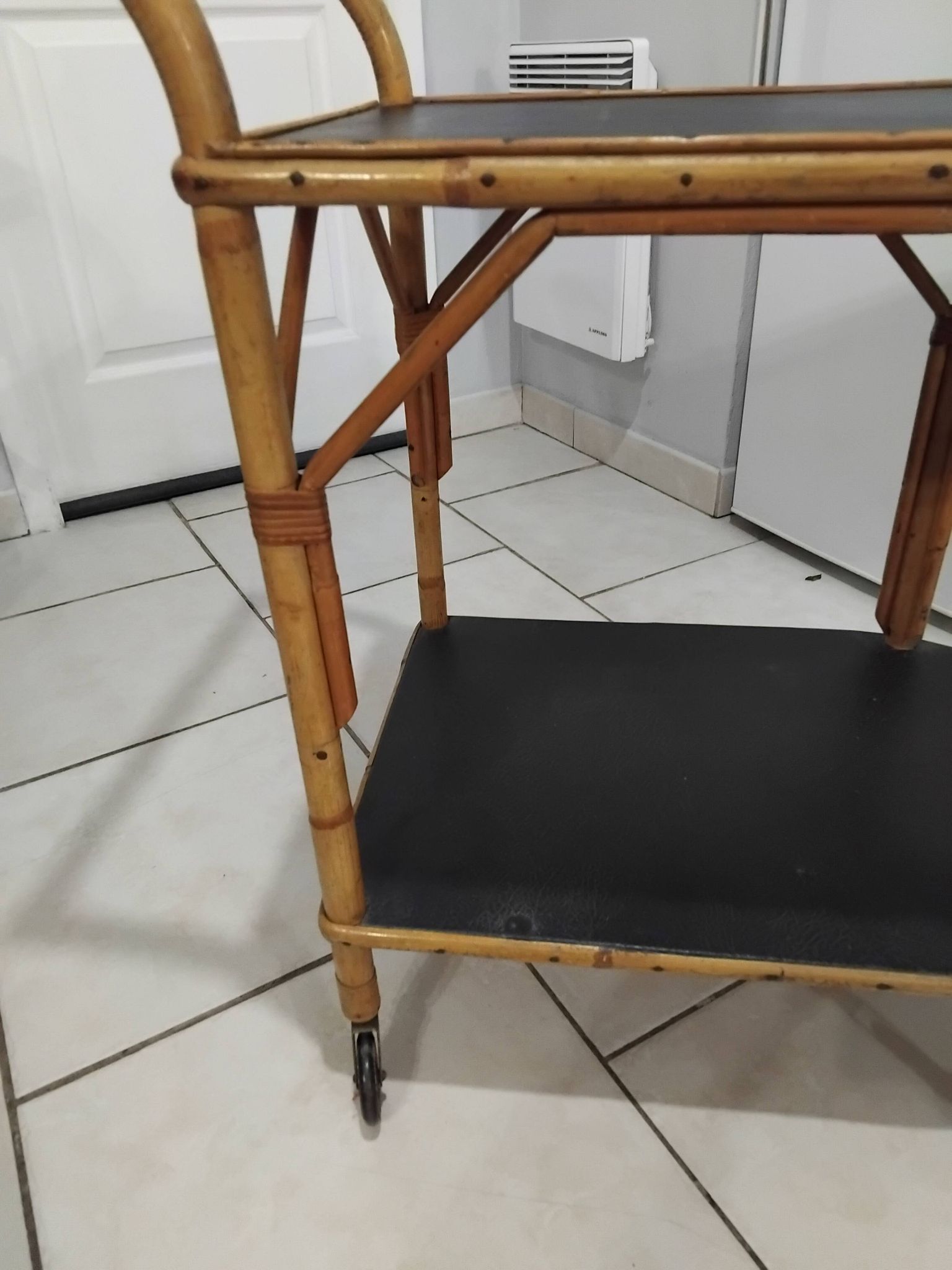 Vintage rattan serving trolley