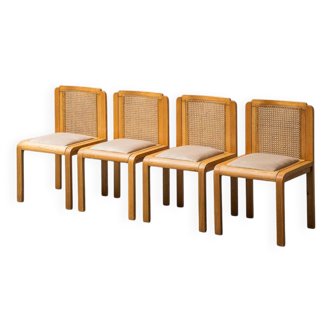 Set de 4 sedie legno velluto paglia di vienna anni '70 vintage modernariato