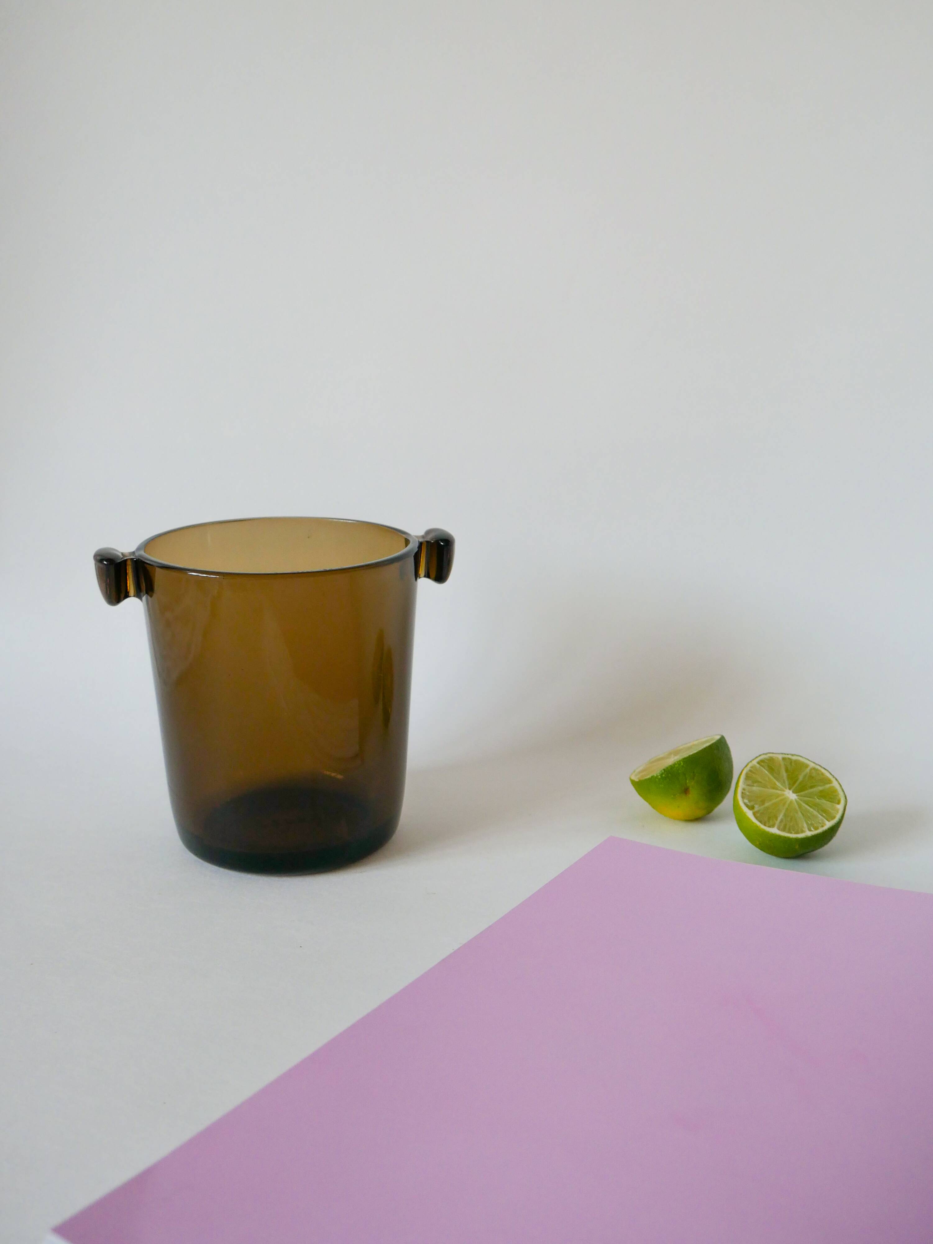 Smoked glass ice bucket design 1970