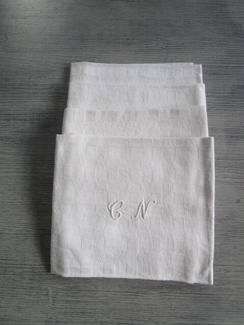 4 large antique damask napkins, monogrammed