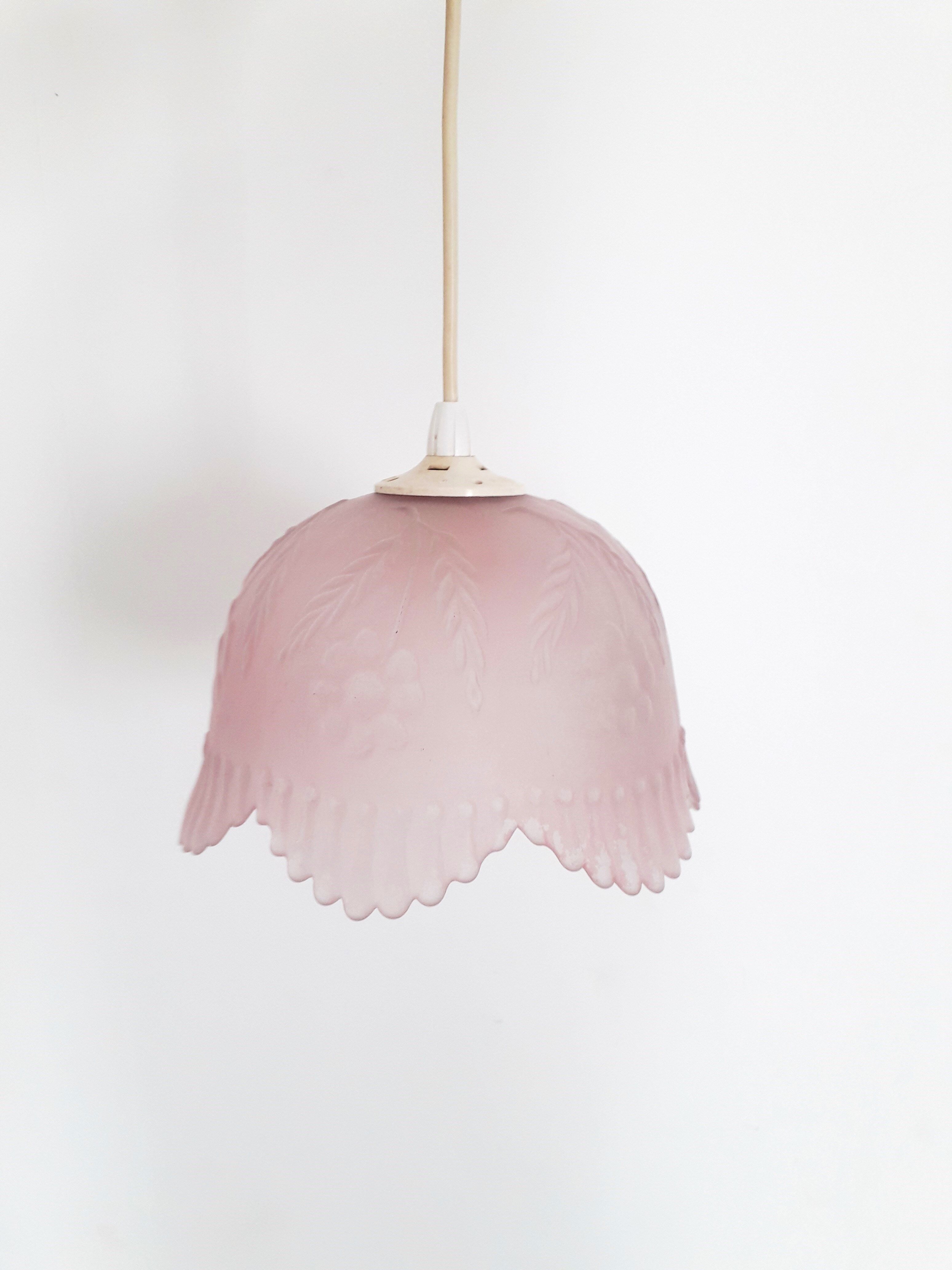 Vintage pink pressed glass pendant lamp - 1960